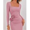 imageZESICA Womens Fall Long Sleeve Bodycon Maxi Dresses 2025 Casual Square Neck Ruched Back Slit Cocktail Party DressPink