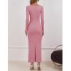 imageZESICA Womens Fall Long Sleeve Bodycon Maxi Dresses 2025 Casual Square Neck Ruched Back Slit Cocktail Party DressPink