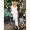 imageZESICA Womens Fall Long Sleeve Bodycon Maxi Dresses 2025 Casual Square Neck Ruched Back Slit Cocktail Party DressWhite