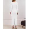 imageZESICA Womens Fall Long Sleeve Bodycon Maxi Dresses 2025 Casual Square Neck Ruched Back Slit Cocktail Party DressWhite
