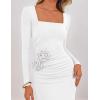 imageZESICA Womens Fall Long Sleeve Bodycon Maxi Dresses 2025 Casual Square Neck Ruched Back Slit Cocktail Party DressWhite