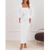 imageZESICA Womens Fall Long Sleeve Bodycon Maxi Dresses 2025 Casual Square Neck Ruched Back Slit Cocktail Party DressWhite