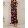 imageZESICA Womens Long Sleeve Floral Bodycon Dresses 2025 Fall Fashion Mesh Ruffle Mermaid Wedding Guest Party Maxi DressBlack