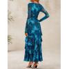 imageZESICA Womens Long Sleeve Floral Bodycon Dresses 2025 Fall Fashion Mesh Ruffle Mermaid Wedding Guest Party Maxi DressBlue