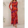 imageZESICA Womens Long Sleeve Floral Bodycon Dresses 2025 Fall Fashion Mesh Ruffle Mermaid Wedding Guest Party Maxi DressOrangered
