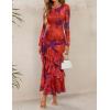 imageZESICA Womens Long Sleeve Floral Bodycon Dresses 2025 Fall Fashion Mesh Ruffle Mermaid Wedding Guest Party Maxi DressOrangered