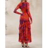imageZESICA Womens Long Sleeve Floral Bodycon Dresses 2025 Fall Fashion Mesh Ruffle Mermaid Wedding Guest Party Maxi DressOrangered