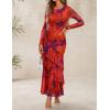 imageZESICA Womens Long Sleeve Floral Bodycon Dresses 2025 Fall Fashion Mesh Ruffle Mermaid Wedding Guest Party Maxi DressOrangered