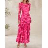 imageZESICA Womens Long Sleeve Floral Bodycon Dresses 2025 Fall Fashion Mesh Ruffle Mermaid Wedding Guest Party Maxi DressRose