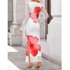 imageZESICA Womens Long Sleeve Floral Maxi Dresses 2025 Fall Bodycon Crewneck Side Slit Ruched Fitted Party Long DressWhite