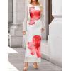 imageZESICA Womens Long Sleeve Floral Maxi Dresses 2025 Fall Bodycon Crewneck Side Slit Ruched Fitted Party Long DressWhite