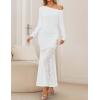 imageZESICA Womens Long Sleeve Off Shoulder Bodycon Dresses Fall 2025 Ruched Lace Wedding Guest Cocktail Formal Maxi DressWhite