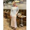 imageZESICA Womens Long Sleeve Off Shoulder Bodycon Dresses Fall 2025 Ruched Lace Wedding Guest Cocktail Formal Maxi DressWhite