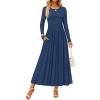 imageZESICA Womens Elegant Long Sleeve Maxi Dress 2025 Fall Crewneck Knit High Waist Pleated Flowy A Line Casual Party DressesNavy