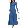 imageZESICA Womens Long Sleeve Fall Maxi Dress 2025 Crewneck Knit Casual Slim Swing Pleated Dresses with PocketsNavy