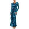 imageZESICA Womens Long Sleeve Floral Bodycon Dresses 2025 Fall Fashion Mesh Ruffle Mermaid Wedding Guest Party Maxi DressBlue