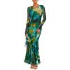 imageZESICA Womens Long Sleeve Floral Bodycon Dresses 2025 Fall Fashion Mesh Ruffle Mermaid Wedding Guest Party Maxi DressGreen