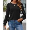imageZESICA Long Sleeve Eyelet Tops for Womens Crew Neck Fall Shirts Casual Loose Blouses 2024 Trendy ClothesBlack