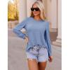 imageZESICA Long Sleeve Eyelet Tops for Womens Crew Neck Fall Shirts Casual Loose Blouses 2024 Trendy ClothesBlue