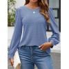 imageZESICA Long Sleeve Eyelet Tops for Womens Crew Neck Fall Shirts Casual Loose Blouses 2024 Trendy ClothesBlue
