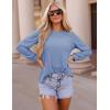imageZESICA Long Sleeve Eyelet Tops for Womens Crew Neck Fall Shirts Casual Loose Blouses 2024 Trendy ClothesBlue