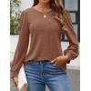 imageZESICA Long Sleeve Eyelet Tops for Womens Crew Neck Fall Shirts Casual Loose Blouses 2024 Trendy ClothesCaramel