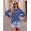 imageZESICA Long Sleeve Eyelet Tops for Womens Crew Neck Fall Shirts Casual Loose Blouses 2024 Trendy ClothesDarkblue