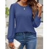 imageZESICA Long Sleeve Eyelet Tops for Womens Crew Neck Fall Shirts Casual Loose Blouses 2024 Trendy ClothesDarkblue