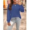 imageZESICA Long Sleeve Eyelet Tops for Womens Crew Neck Fall Shirts Casual Loose Blouses 2024 Trendy ClothesDarkblue