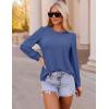 imageZESICA Long Sleeve Eyelet Tops for Womens Crew Neck Fall Shirts Casual Loose Blouses 2024 Trendy ClothesDarkblue