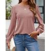 imageZESICA Long Sleeve Eyelet Tops for Womens Crew Neck Fall Shirts Casual Loose Blouses 2024 Trendy ClothesDusty Pink
