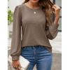 imageZESICA Long Sleeve Eyelet Tops for Womens Crew Neck Fall Shirts Casual Loose Blouses 2024 Trendy ClothesGreytaupe