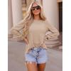imageZESICA Long Sleeve Eyelet Tops for Womens Crew Neck Fall Shirts Casual Loose Blouses 2024 Trendy ClothesKhaki