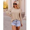 imageZESICA Long Sleeve Eyelet Tops for Womens Crew Neck Fall Shirts Casual Loose Blouses 2024 Trendy ClothesKhaki