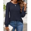imageZESICA Long Sleeve Eyelet Tops for Womens Crew Neck Fall Shirts Casual Loose Blouses 2024 Trendy ClothesNavy