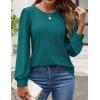 imageZESICA Long Sleeve Eyelet Tops for Womens Crew Neck Fall Shirts Casual Loose Blouses 2024 Trendy ClothesTealgreen
