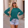 imageZESICA Long Sleeve Eyelet Tops for Womens Crew Neck Fall Shirts Casual Loose Blouses 2024 Trendy ClothesTealgreen