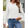 imageZESICA Long Sleeve Eyelet Tops for Womens Crew Neck Fall Shirts Casual Loose Blouses 2024 Trendy ClothesWhite