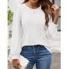 imageZESICA Long Sleeve Eyelet Tops for Womens Crew Neck Fall Shirts Casual Loose Blouses 2024 Trendy ClothesWhite