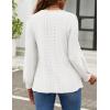 imageZESICA Long Sleeve Eyelet Tops for Womens Crew Neck Fall Shirts Casual Loose Blouses 2024 Trendy ClothesWhite