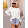 imageZESICA Long Sleeve Eyelet Tops for Womens Crew Neck Fall Shirts Casual Loose Blouses 2024 Trendy ClothesWhite