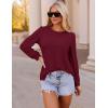 imageZESICA Long Sleeve Eyelet Tops for Womens Crew Neck Fall Shirts Casual Loose Blouses 2024 Trendy ClothesWine