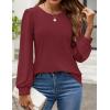 imageZESICA Long Sleeve Eyelet Tops for Womens Crew Neck Fall Shirts Casual Loose Blouses 2024 Trendy ClothesWine