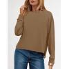 imageZESICA Womens Causal Long Sleeve Lightweight Sweatshirts Crewneck Side Slit Loose Shirts Basic Fall TopsKhaki