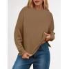 imageZESICA Womens Causal Long Sleeve Lightweight Sweatshirts Crewneck Side Slit Loose Shirts Basic Fall TopsKhaki