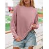 imageZESICA Womens Causal Long Sleeve Lightweight Sweatshirts Crewneck Side Slit Loose Shirts Basic Fall TopsPink