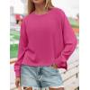 imageZESICA Womens Causal Long Sleeve Lightweight Sweatshirts Crewneck Side Slit Loose Shirts Basic Fall TopsRose Red