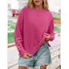 imageZESICA Womens Causal Long Sleeve Lightweight Sweatshirts Crewneck Side Slit Loose Shirts Basic Fall TopsRose Red