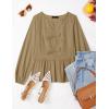 imageZESICA Womens Long Sleeve Babydoll Tops Crewneck Tie Front Casual Loose Ruffle Flowy Peplum Shirts 2025 Fall BlousesKhaki