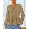 imageZESICA Womens Long Sleeve Babydoll Tops Crewneck Tie Front Casual Loose Ruffle Flowy Peplum Shirts 2025 Fall BlousesKhaki